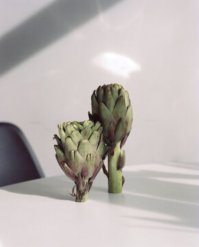 Couple of artichokes still life with sunny day light