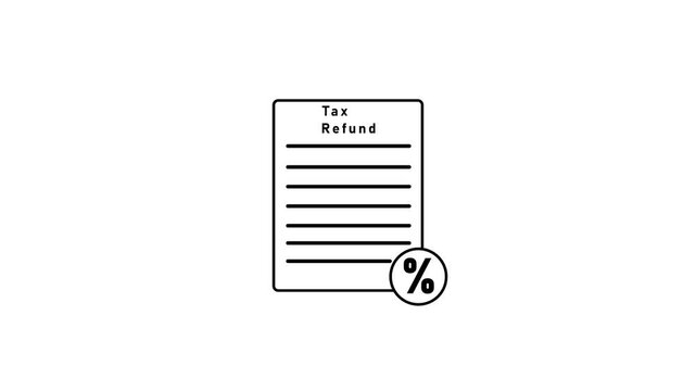 Black line illustrating a tax refund document with horizontal lines and a percentage symbol within a circle on a white background