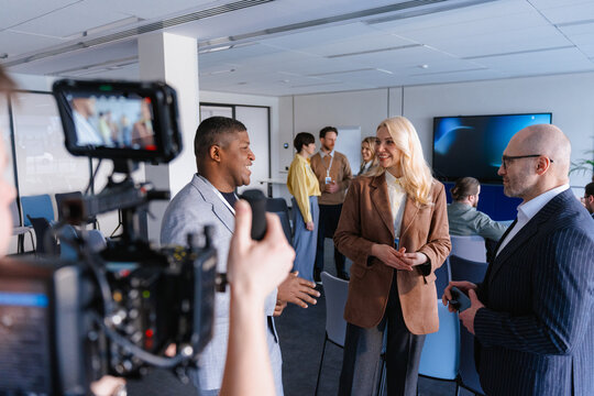 A man takes an interview in the office