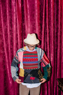 Unique sweater made of different fabrics