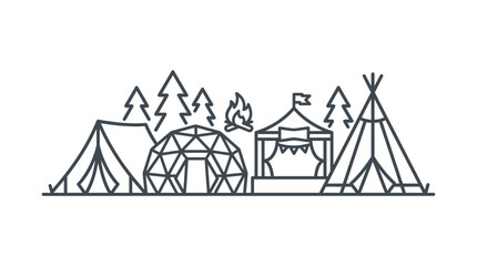 Variety of camping tent styles icon line art set. © nuaima