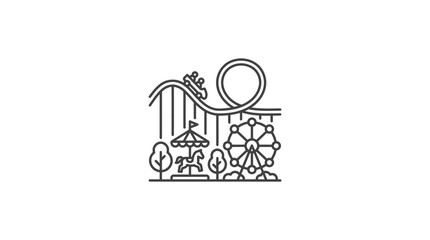 Naklejka premium Collection of amusement park icons with carousel and coaster.