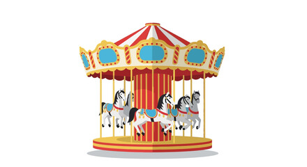 Colorful Carousel Merry-Go-Round with Horses © hapy