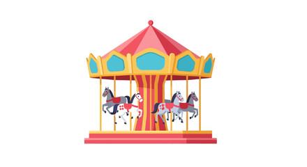 Fototapeta premium Colorful Carousel with Horses Amusement Park Ride