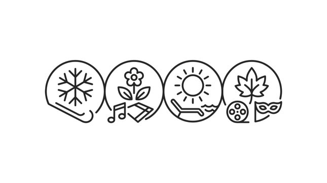 Four seasons icons minimalist linear illustration.