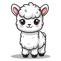 Naklejka premium A cute and fluffy cartoon alpaca with big, sparkling eyes and a gentle smile