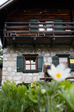 Stone and Wooden Alpine Hut with Balcony in the Austrian Alps