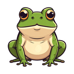 Fototapeta premium A cute cartoon frog with big, round eyes and a friendly smile, sitting on a white background