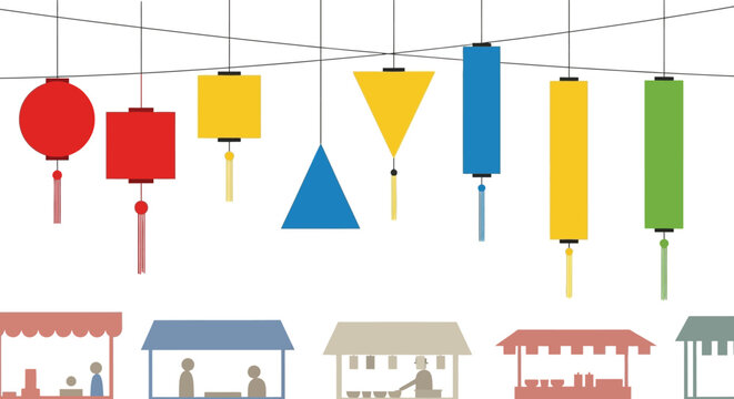 Colorful Lanterns and Market Stalls - Festive Celebration