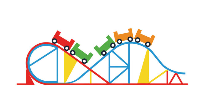 Colorful Roller Coaster Ride with Cars at Amusement Park