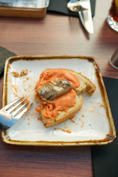 Tapas With Cheese, Red Pepper and Anchovy
