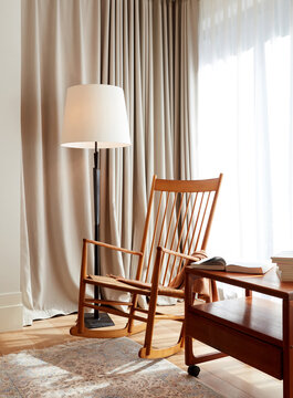 Interior of reading corner in a modern minimalist bedroom