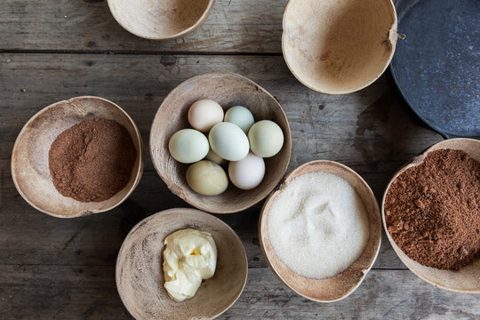 Ingredients arranged for baking with natural elements
