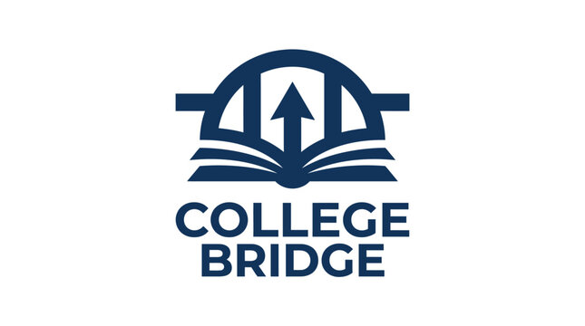 College bridge logo with open book and upward arrow graphic element