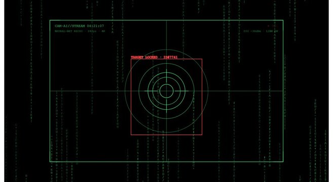 Digital target lock hud overlay with matrix code animation