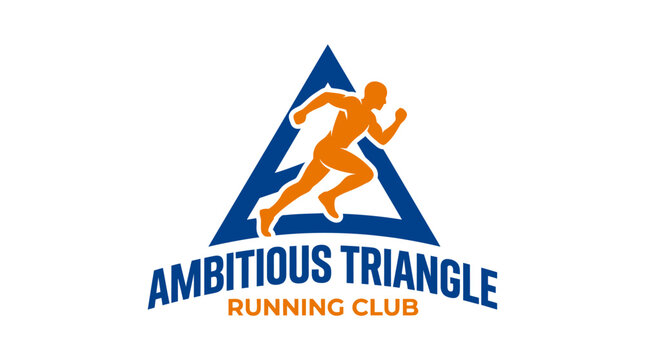 Dynamic running club logo with runner and triangle graphic