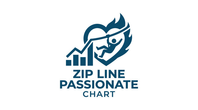 Zip line passionate chart graphic element with heart and flame, vector illustration