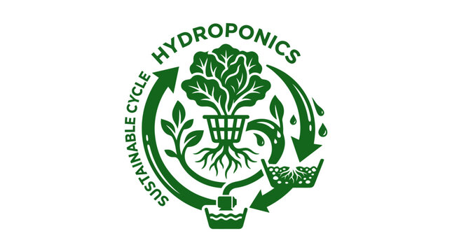 Hydroponics sustainable cycle vector illustration with plant roots in water system