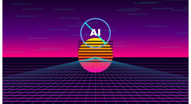 No ai symbol retro synthwave grid digital concept animation