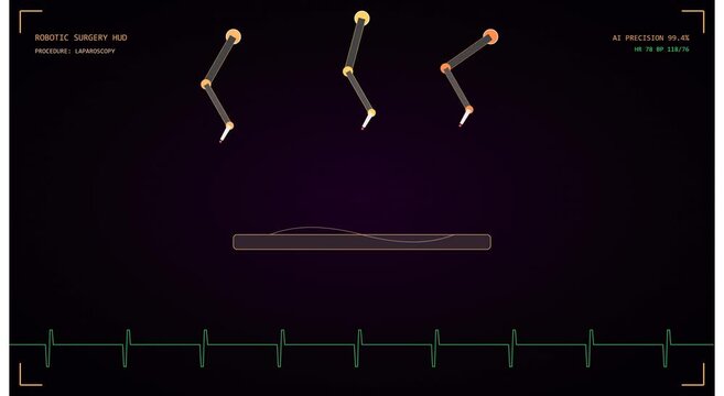 Robotic surgery hud interface with laparoscopic arm animation