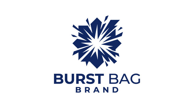 Exploding abstract shape logo with text "BURST BAG BRAND" on white background