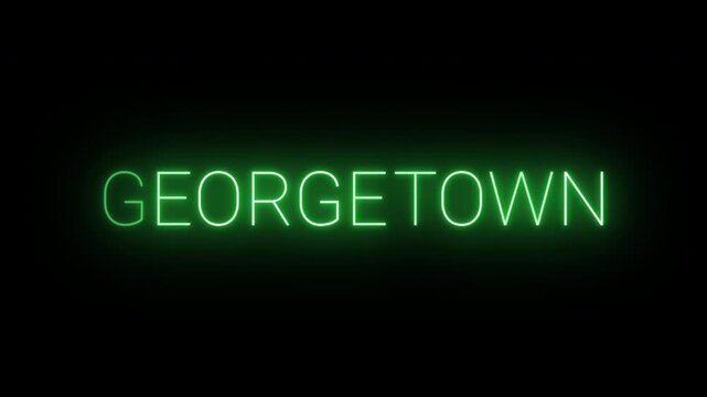Flickering neon green glowing georgetown sign animated black background.