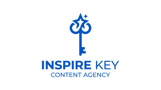 Blue key logo with star and text "Inspire Key Content Agency" on white background