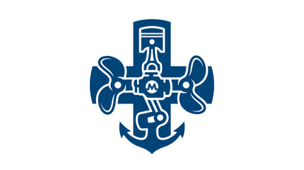 Marine engine cross with anchor and propeller graphic element © atha_lintar