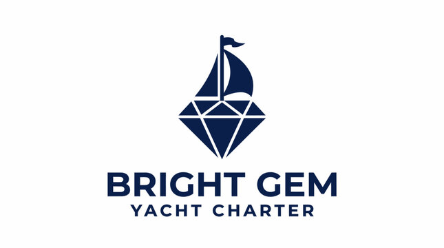 Elegant yacht charter logo with diamond and sailboat, vector graphic