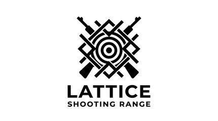Vector logo for a shooting range with crossed rifles and target emblem. © atha_lintar