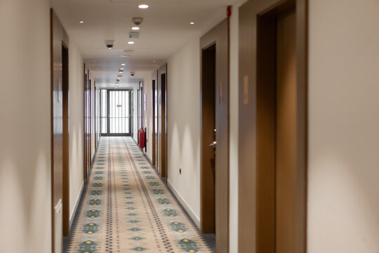 Perspective View of Empty Hotel Hallway