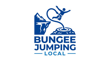 Bungee jumping logo with mountains and jumping figure, vector illustration © atha_lintar