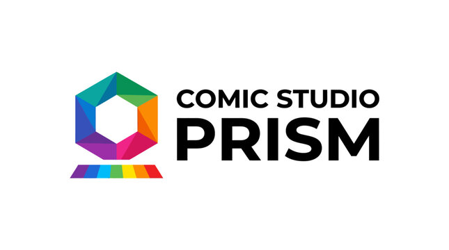 Colorful abstract hexagonal prism logo with text "COMIC STUDIO PRISM"