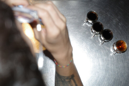 Drinks and shots over a counter 