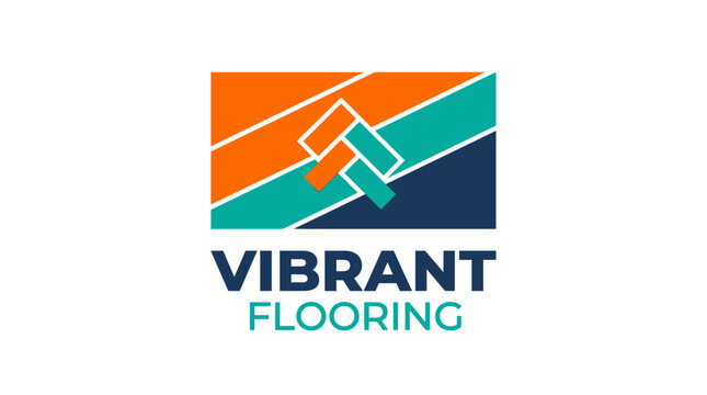 Modern flooring logo design with interlocking planks and vibrant colors