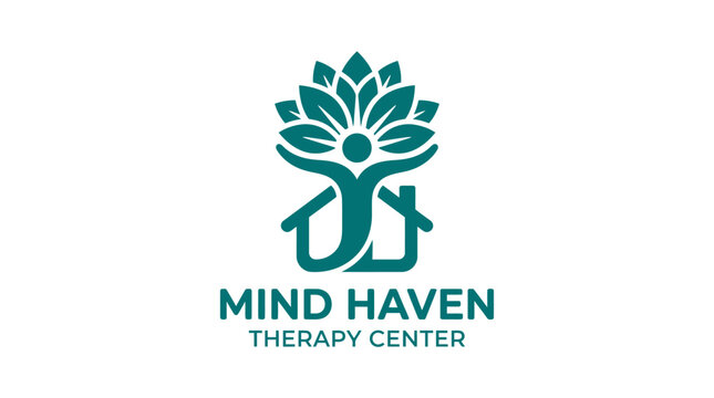 Human tree logo with house icon, representing mental health and wellness