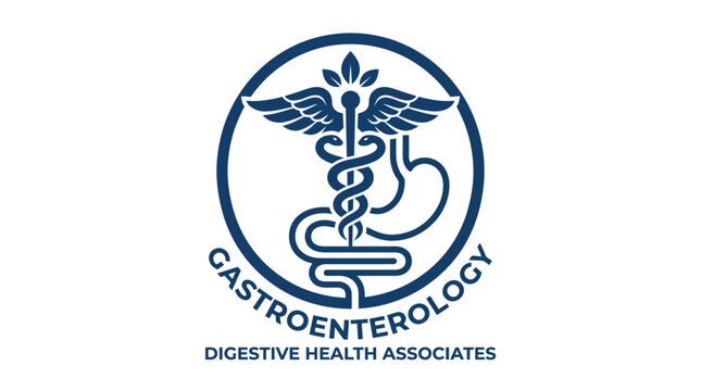Gastroenterology logo with caduceus and stomach icon
