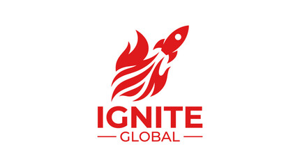Rocket ship launching with fire flames, Ignite Global text, vector graphic element © atha_lintar