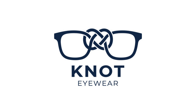 Knot Eyewear logo design concept with glasses and knot graphic element on white background
