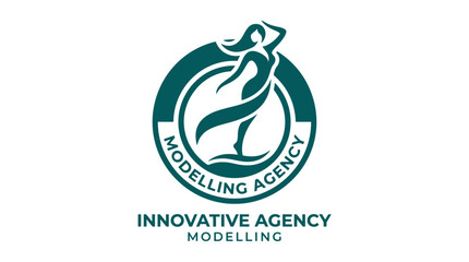 Fototapeta premium Modern vector logo for a modelling agency with a stylized figure inside a circle.