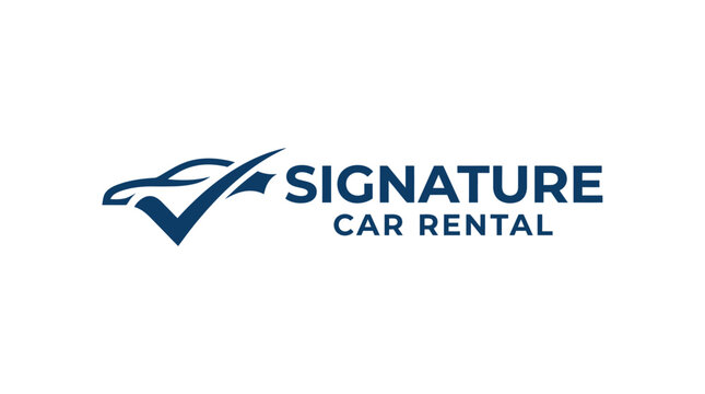 Car rental logo with checkmark and silhouette, graphic element
