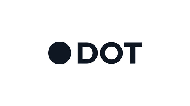 Modern minimalist logo with a solid dark circle and bold sans-serif text 'DOT' on a white background.