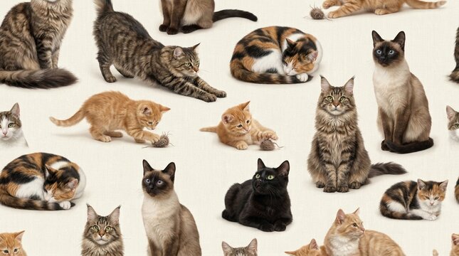 An adorable group of domestic cats and cute kittens isolated on white