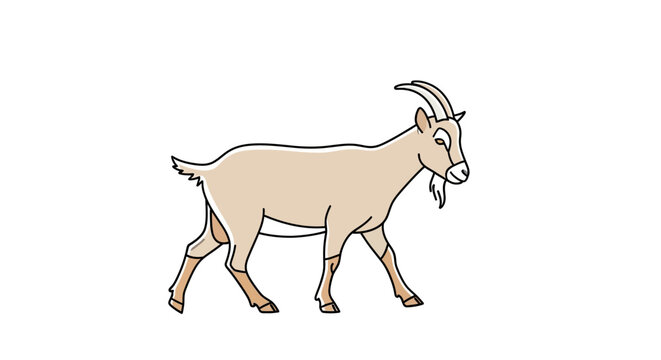 Goat walking on white background alone.