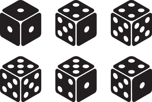 Collection of six cubes featuring different number patterns for board gaming.