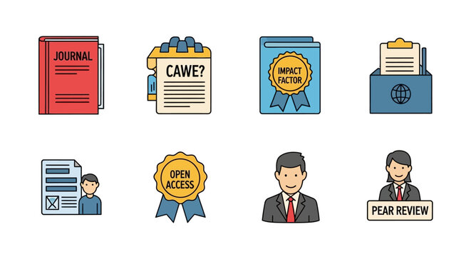 Academic Research Icons: Journal, Impact Factor, Open Access, Peer Review