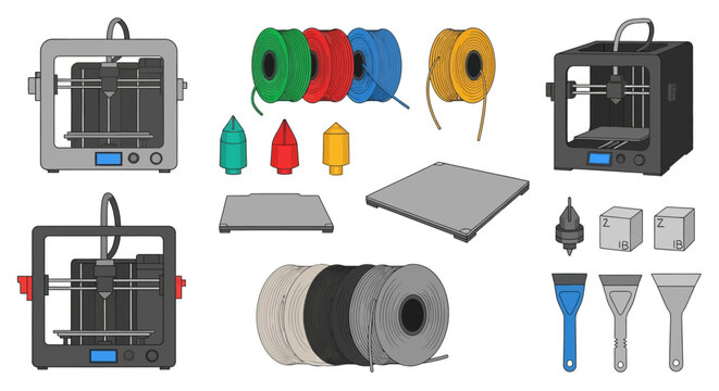 3D Printer Parts and Materials: Filament, Nozzles, Scrapers, and Printers