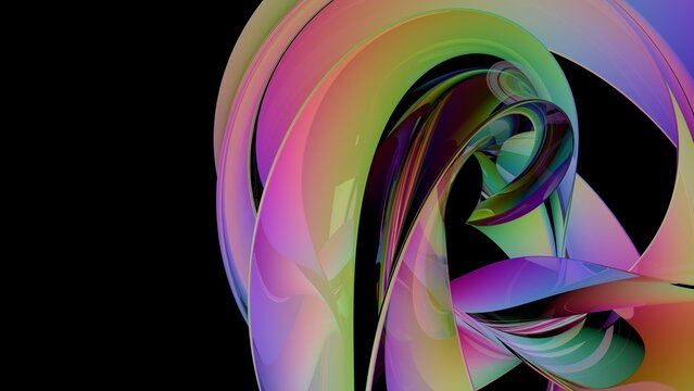 Transparent ribbons in black space.