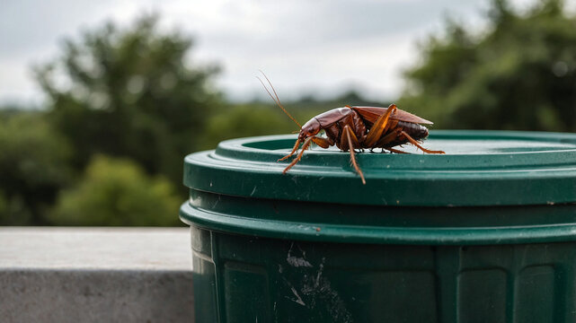 cockroach on trash bin