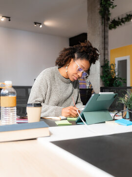 Busy woman is working at modern office 
